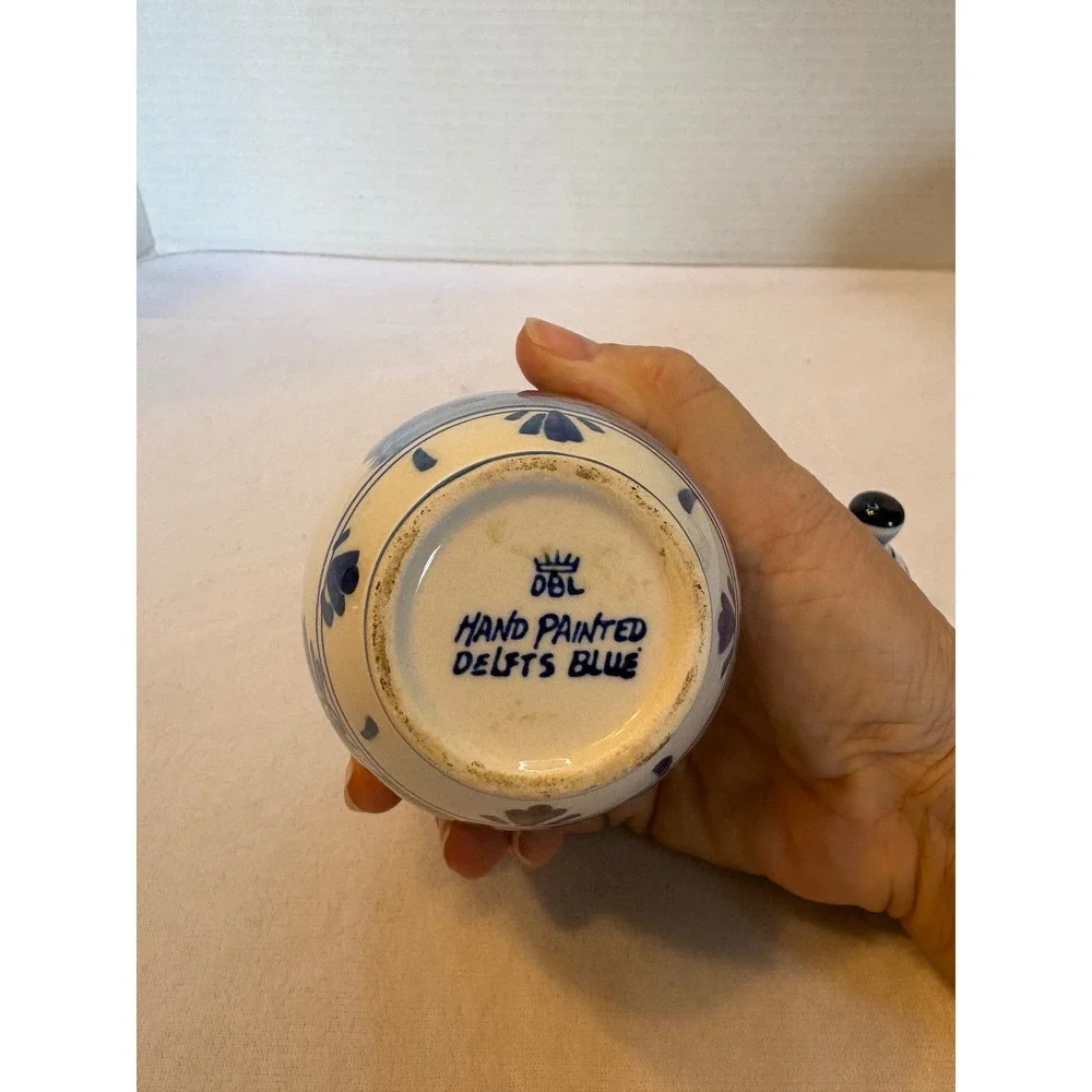 DBL Delfts Blue Ginger Jar‎ Lided Windmill Floral 6 Inch Handpainted by artesian